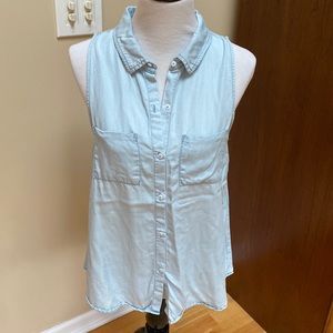 Rag Poet | denim sleeveless blouse, light blue, Sz M